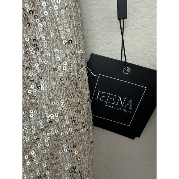 New Ieena For Mac Duggal Silver Sequined V-Neck Dress 26496 Size 2 - Picture 4 of 10